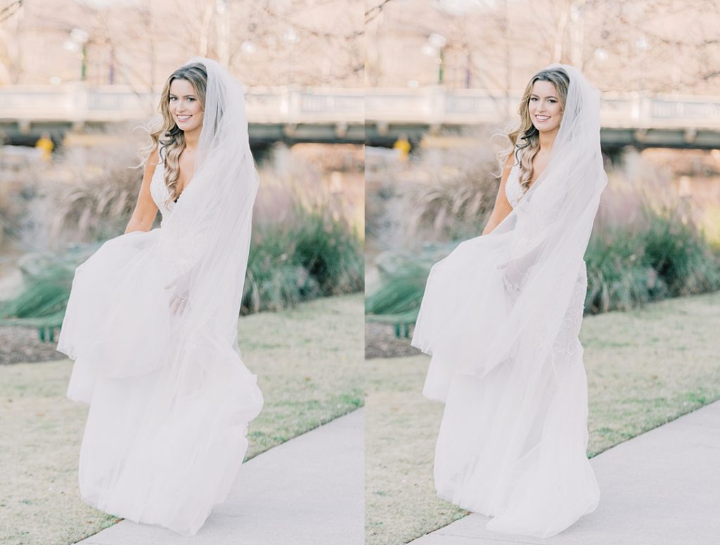 bride waiting for first look at huguenot loft downtown greenville wedding bride