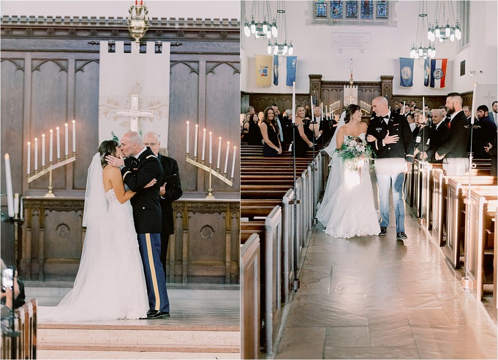 groom seeing bride coming down aisle at chapel wedding charleston wedding at citadel summerall chapel